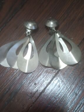 STERLING SILVER Vtg Dangle Triple Hoops